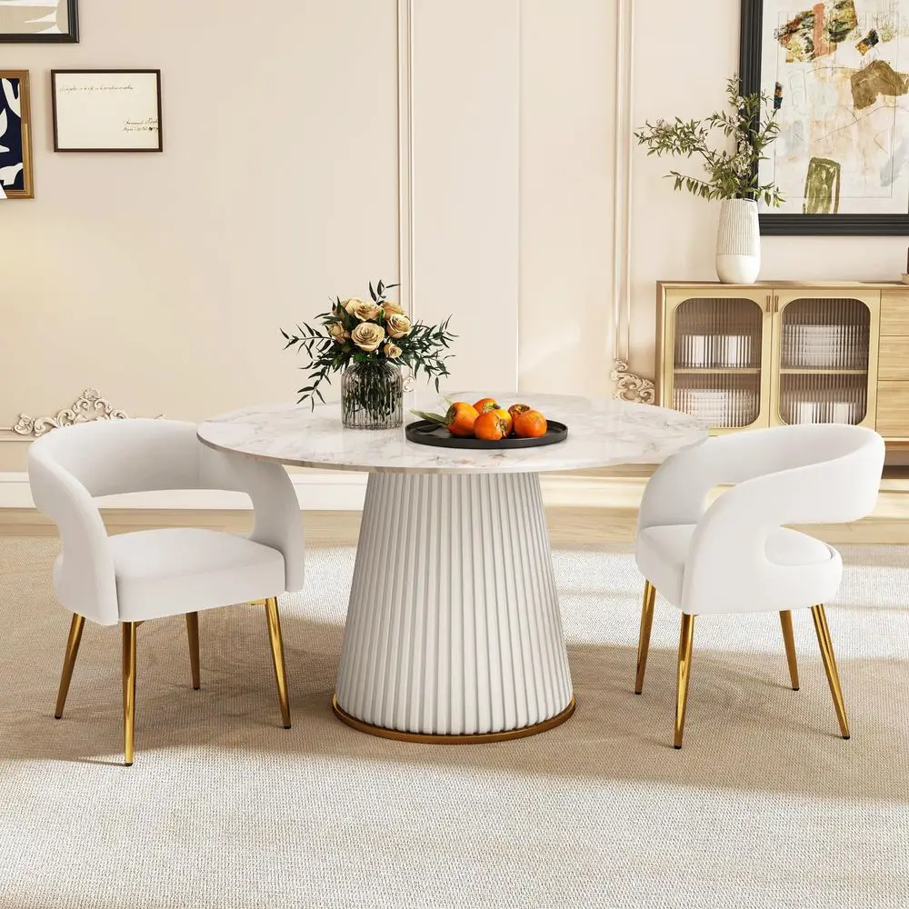 Juego de 2 Sillas de Comedor Blancas y Doradas, Sillas de Comedor Tapizadas en Terciopelo, Sillones Modernos y Cómodos para Cocina