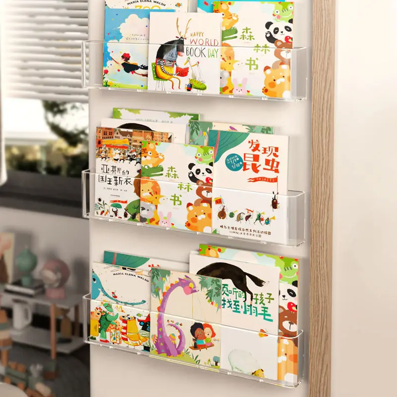 Présentoir de livres d\'images en acrylique, étagère murale pour enfants derrière la porte, rangement de spede lecture