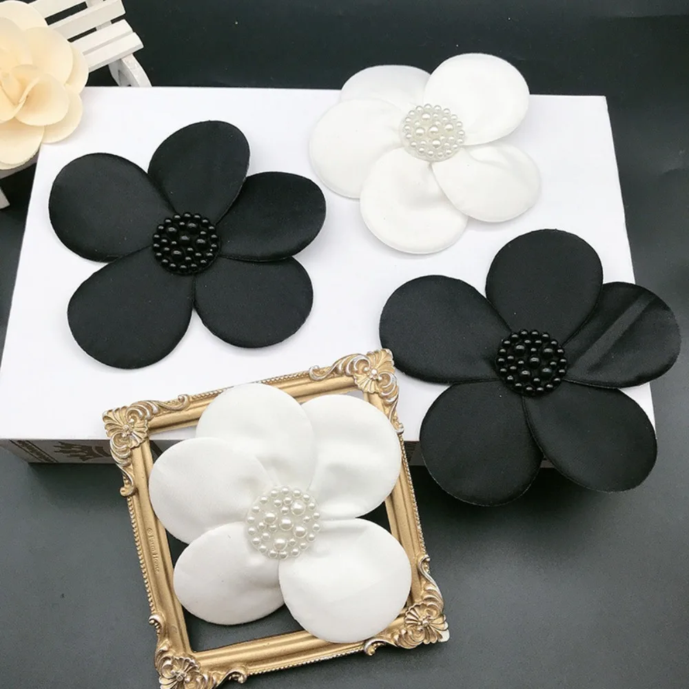 

Trendy Polyester Fabric 3D Beaded Applique Imitation Pearl Flower Shape Cloth Stickers DIY Beading Flower