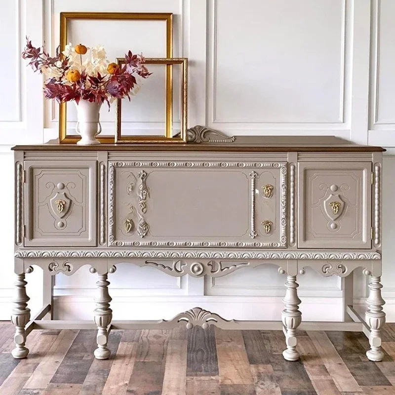 French retro solid wood carving flower porch cabinet entry foyer decorative cabinet wall locker storage cabinet