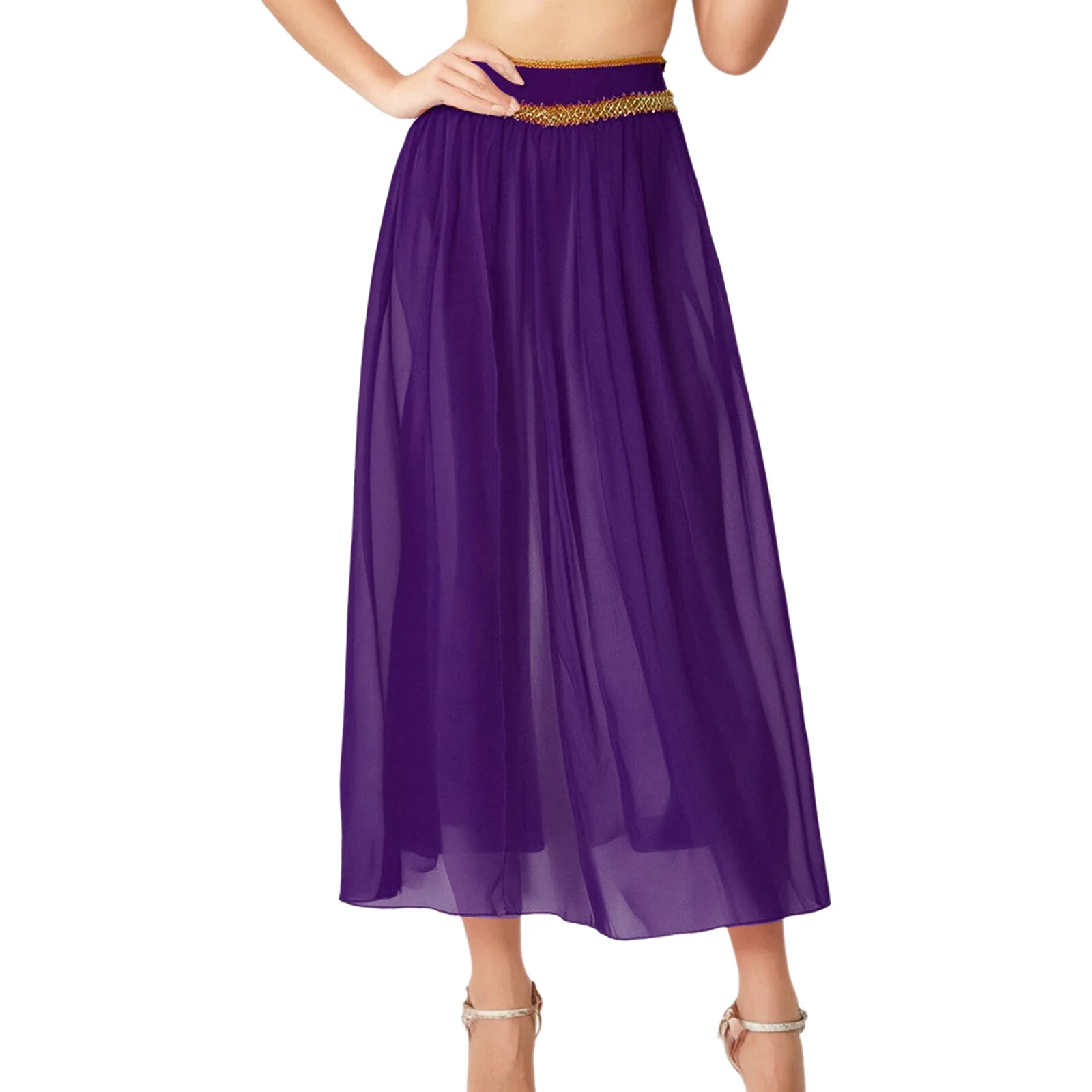 

Women Sheer Mesh Belly Ballet Dance Chiffon Skirt Lightweight High Waist Solid Color Belly Dance Performance Warm-up Skirts