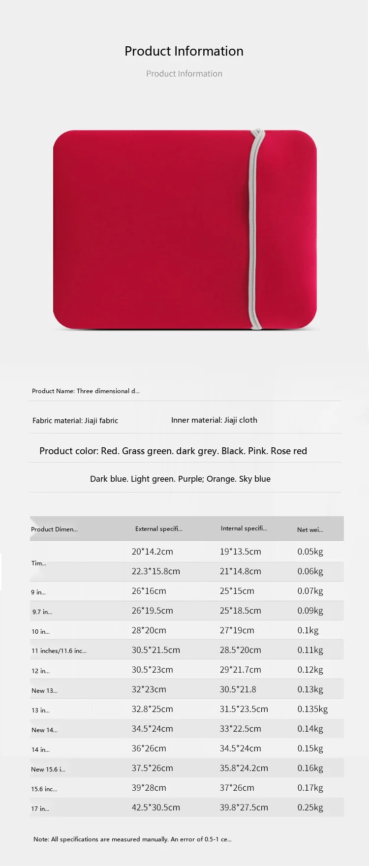 Neopren-Laptop-Hülle 7-17 Zoll Stoßfeste Schutztasche für Notebook und Tablet mit Weichem Futter – Detail 3