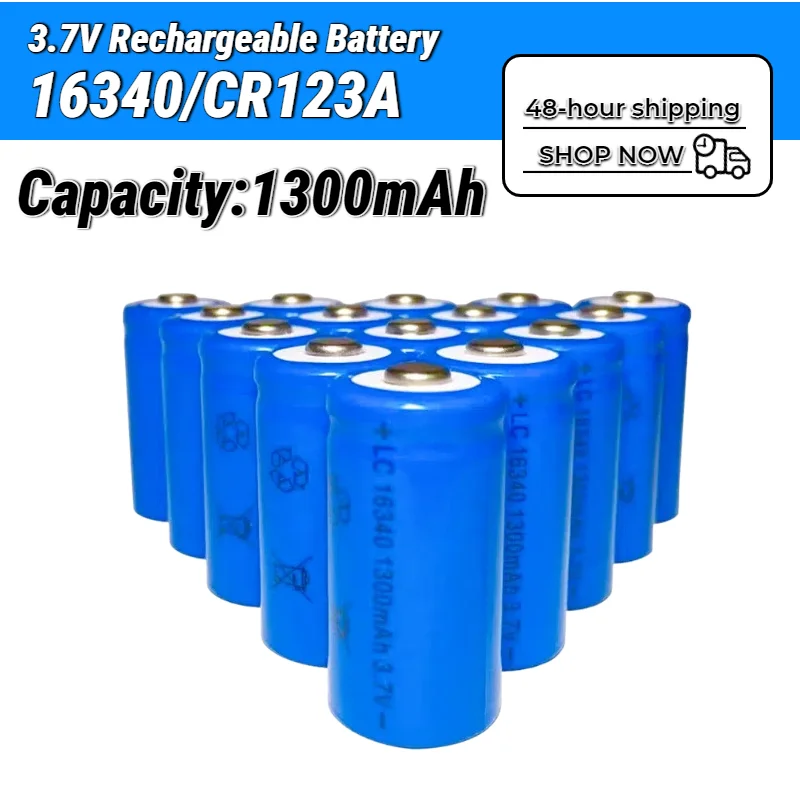 

3.7V 1300mAh 16340 CR123A Rechargeable Li-ion Batteries, Long-Lasting Power for LED Flashlight, Laser Pen and More