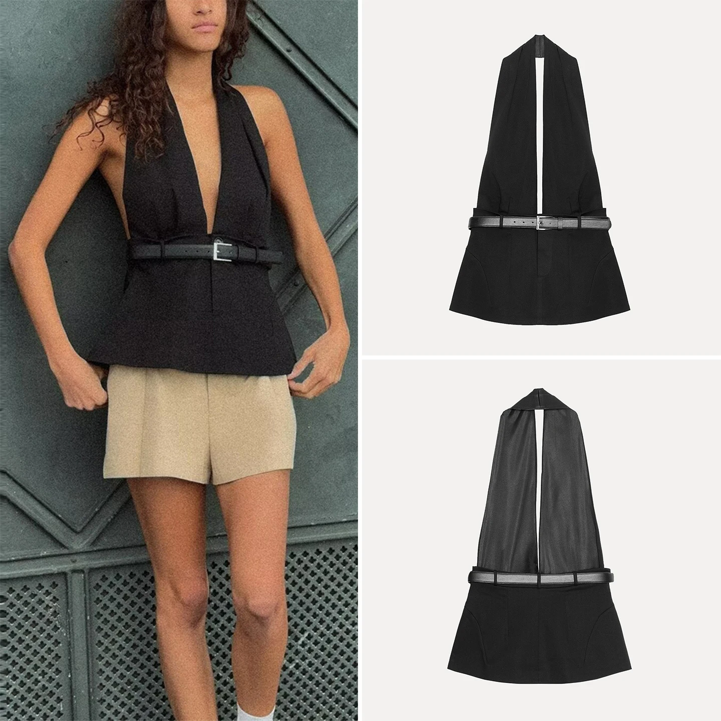 Damska moda osobista, top z paskiem, casualowy, jesienna kolekcja 2025, odzież indywidualna.