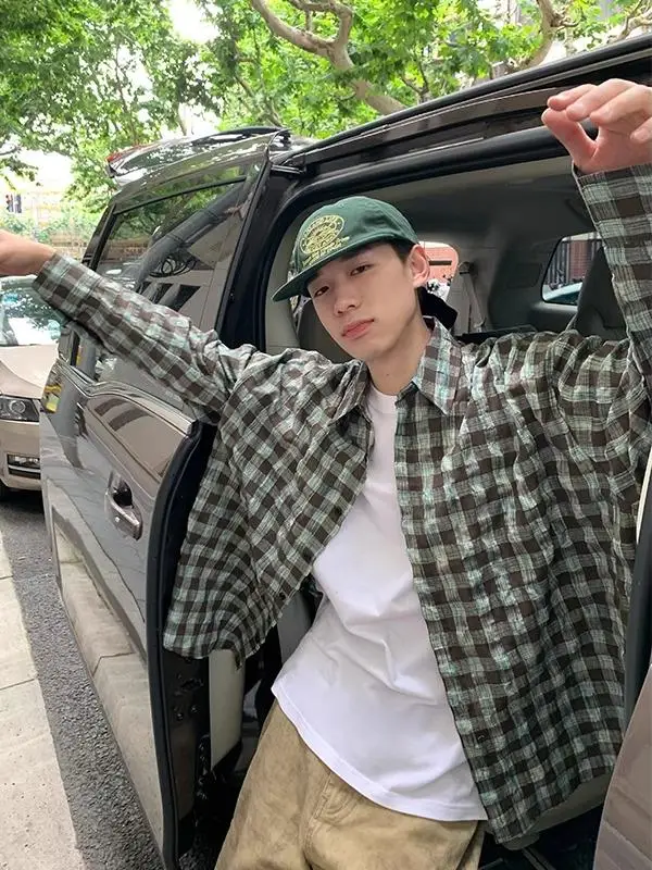 

Retro Textured Long Sve irt Men's Loose Casual Plaid irt Youth ular Four Seasons Universal Iron-Free irt Jaet