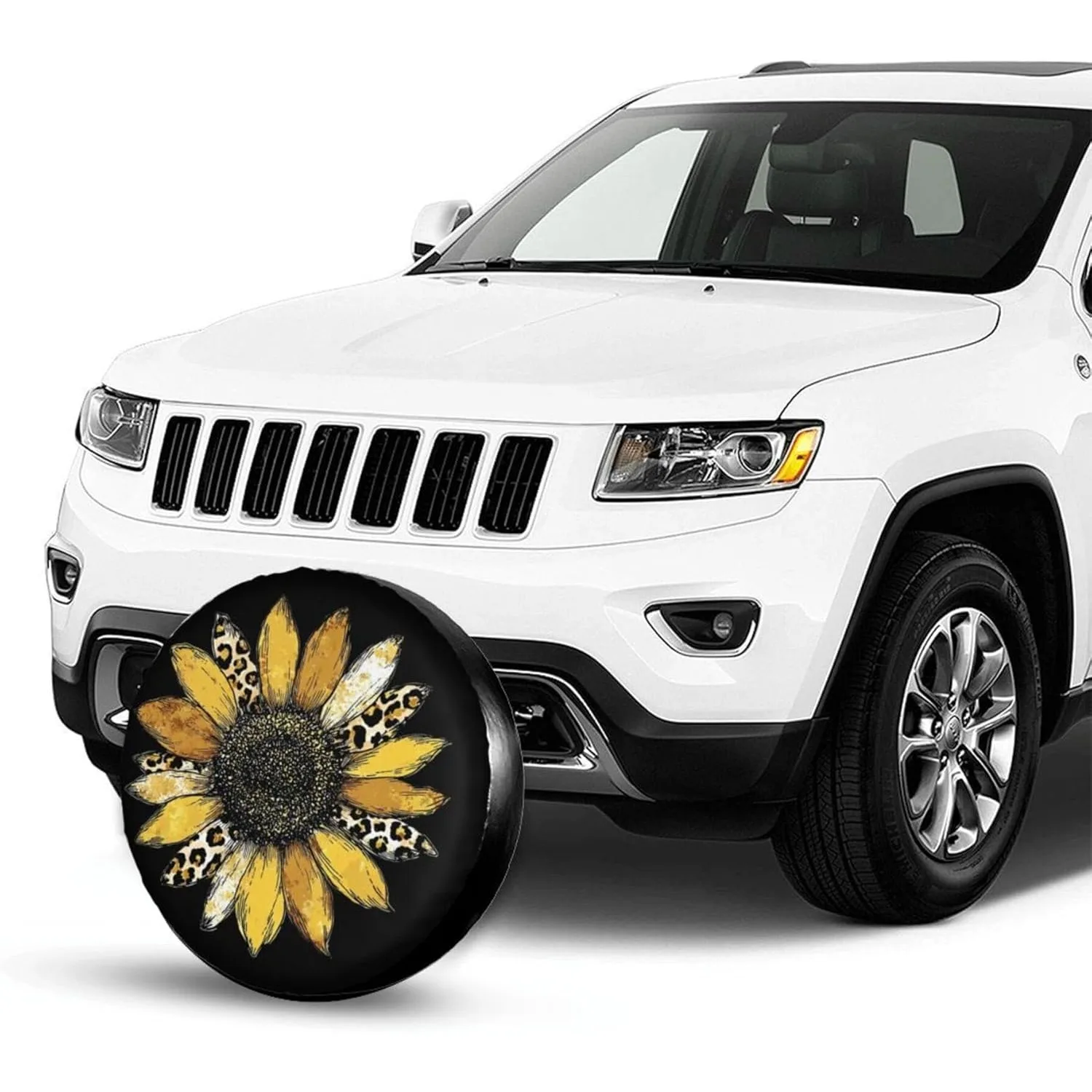 Leopard Print Sunflower Spare Tire Cover  Polyester Wheel Protector for RV SUV Camper