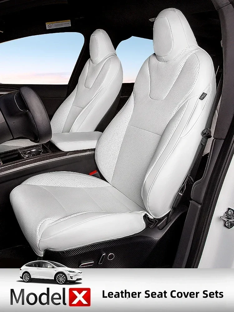 

For Tesla Model X 2023 Leather Car Seat Cover Set Full Wrapped Dustproof Car Seat Protector Front Rear Seat Covers Accessories