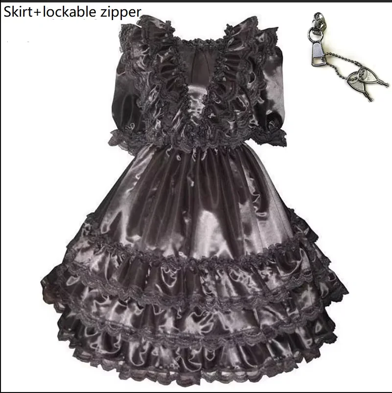 Black Smooth Low Neckline Skirt with Multi-layer Pleated Cake Skirt Sissy Adult Giant Baby Sexy Role-playing Lorita Custom