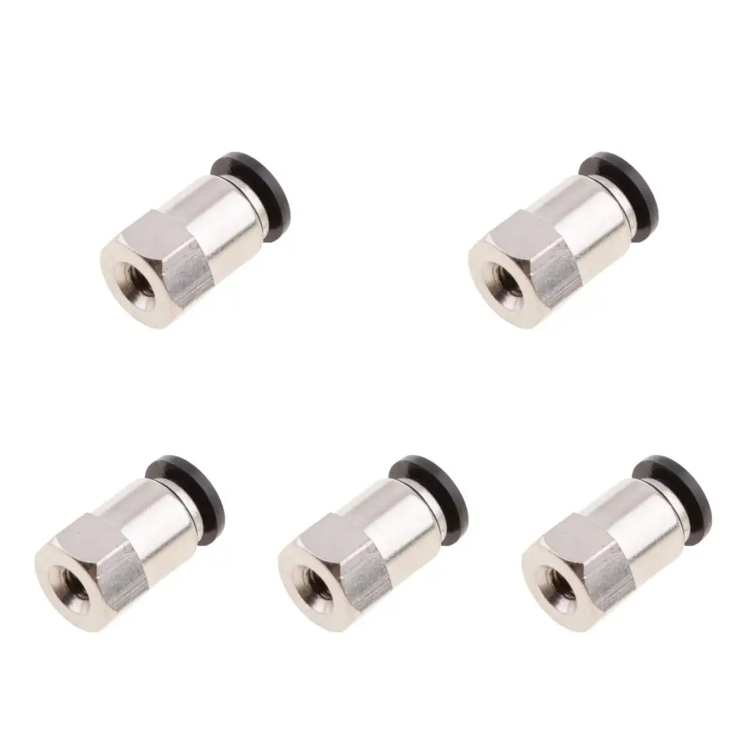 5 Pieces Metal Pneumatic Push-In Fittings Connectors - Air Water Hose Tube Pipe