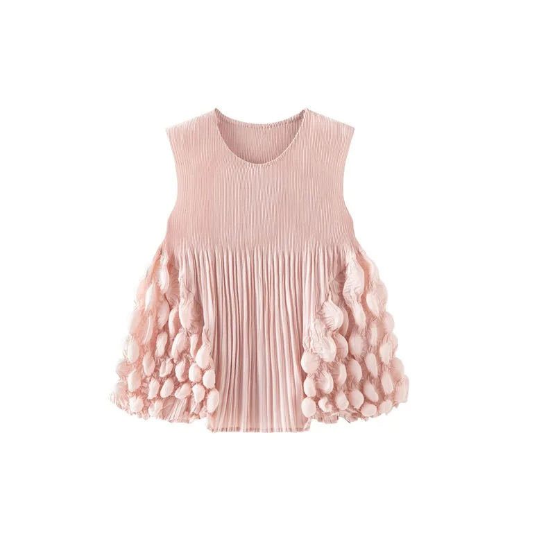 Miyake Design T-shirt Sense Bubble Pleated Sleeveless Vest Women 2026 Summer New Elegant Versatile Slimming Loose Plus Size Top