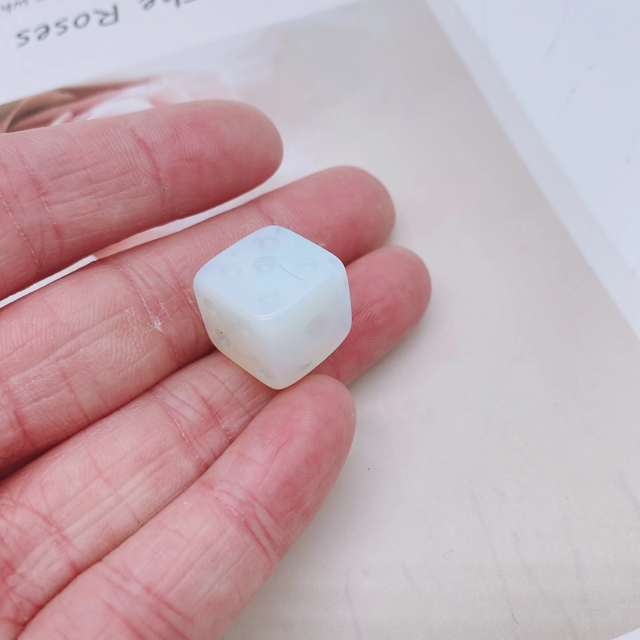 2pcs Natural Opalite Dice Energy Reiki Gemstone Cube Palm Carving Decoration Crystal Quartz Healing High Quality For Gift