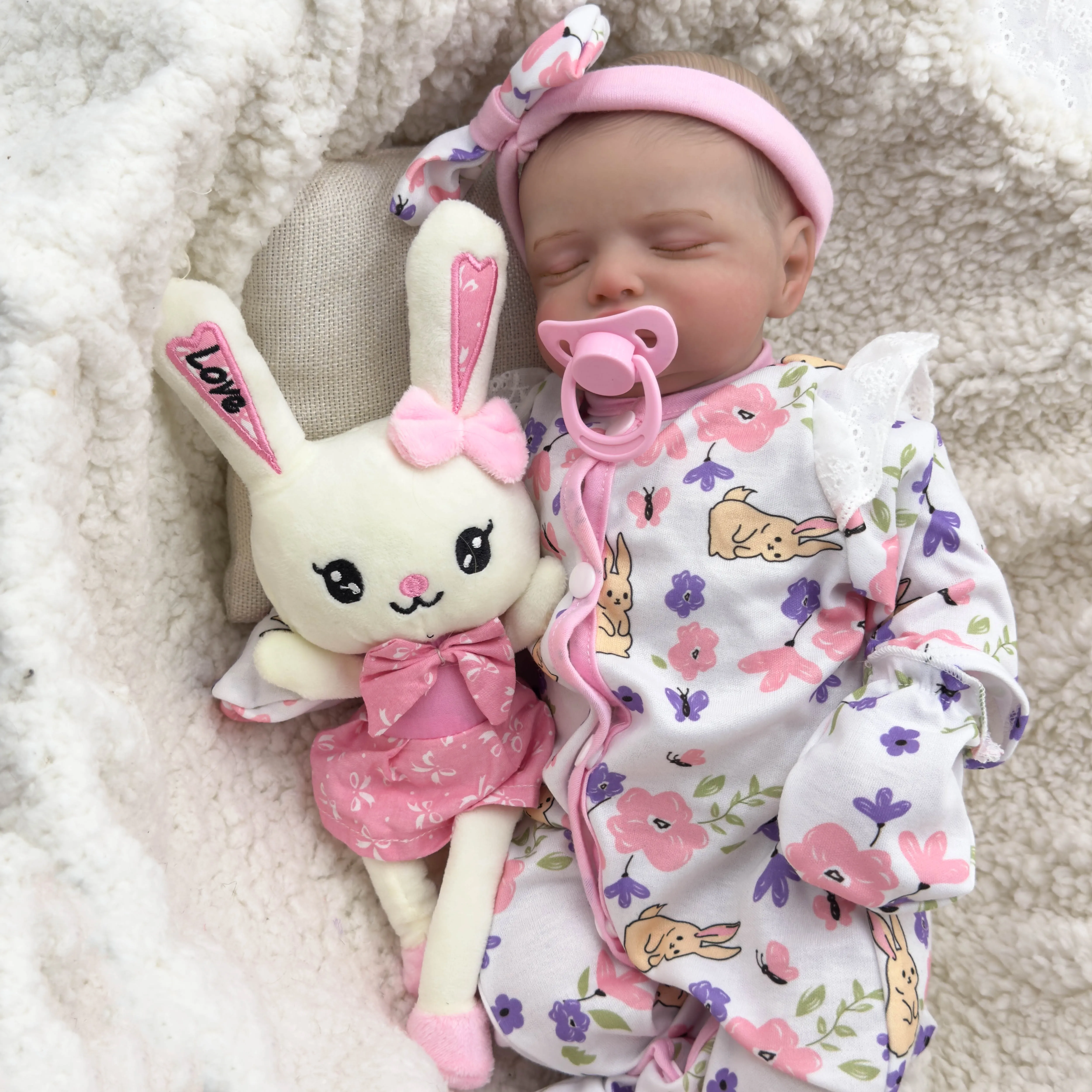 NPK 48CM 로잘리 신생아 베이비돌, 제네시스 고품질 3D 피부톤으로 핸드페인팅된 리본 베이비돌, 이미 페인팅된 수집용품