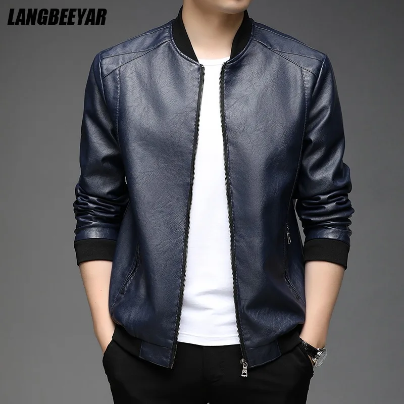 Top Grade New Brand Designer Casual Fashion Classic Faux Pu Fashion Leather Jacket Motorcycle Men Coats Mens Clothing 2023