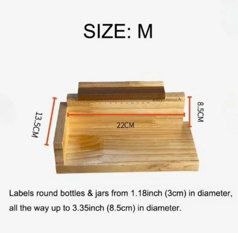 Wooden adjustable label sticking tool, perfect for bottle and craft projects