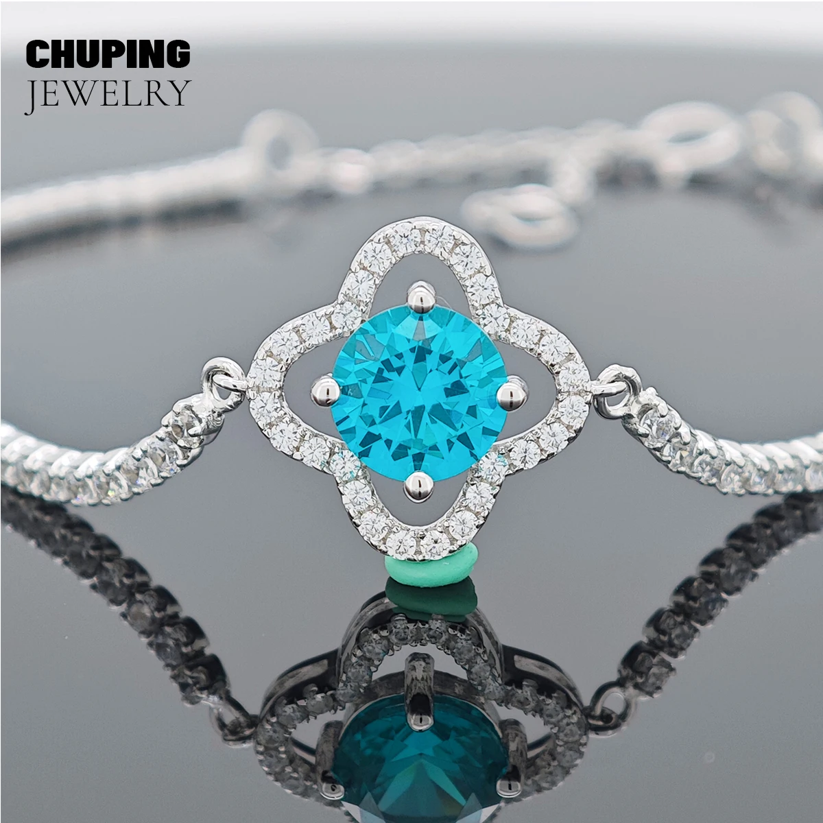 

ChuPing Lab Paraiba Round Shape S925 Silver Bracele For Women Classic Party Jewelry Valentine's Day Or Birthday Gift