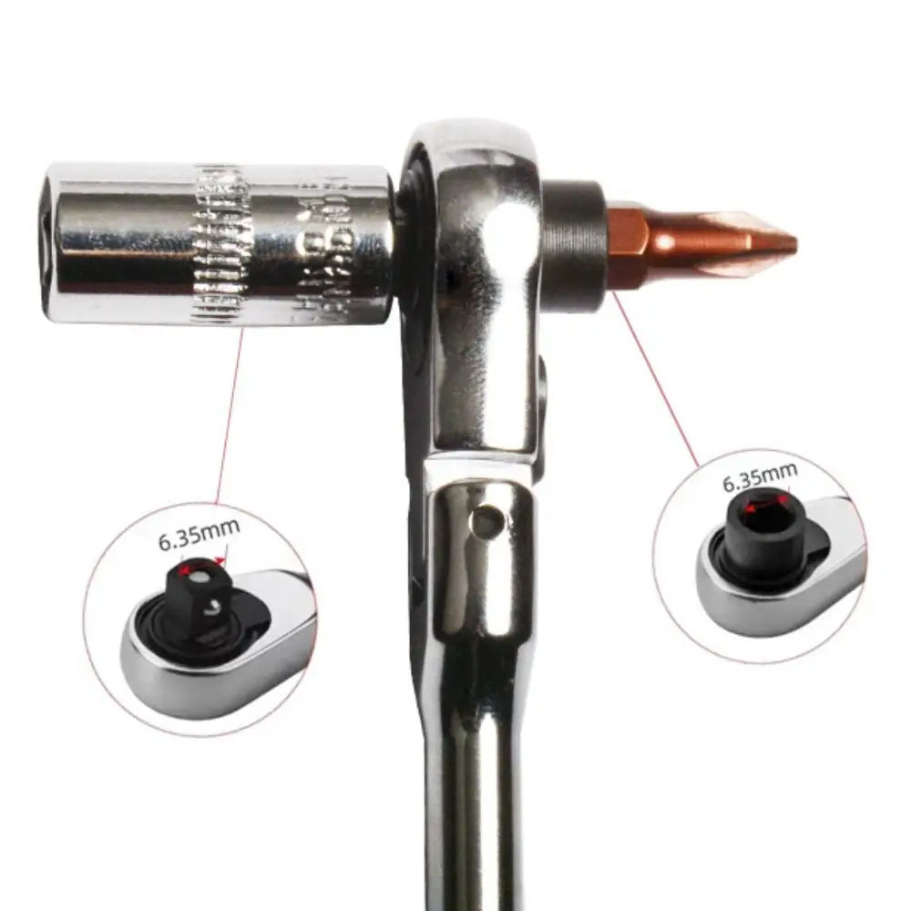 

Hand Tool Round Handle 2 in 1 Ratchet Wrench Double Ended 1/4 Inch Mini Wrench 72 Teeth Adjustable Quick Spanner Tool Home