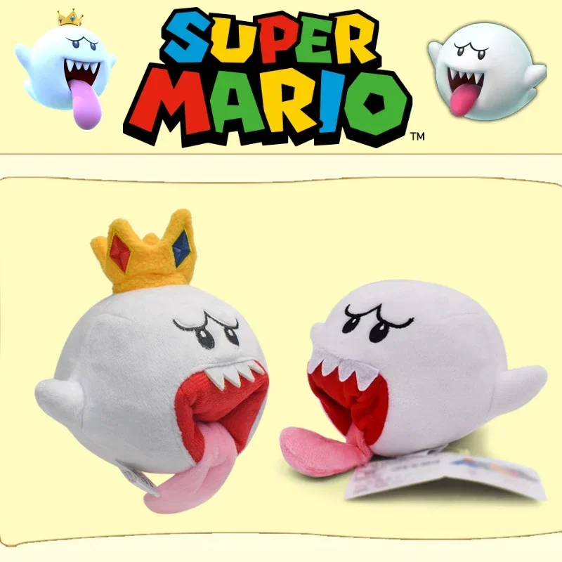 Super Mario Plush Toy Game Anime Figure King Boo Crown White Kawaii PP Cotton Short Plush Doll Toys for Kids Birthday Gifts