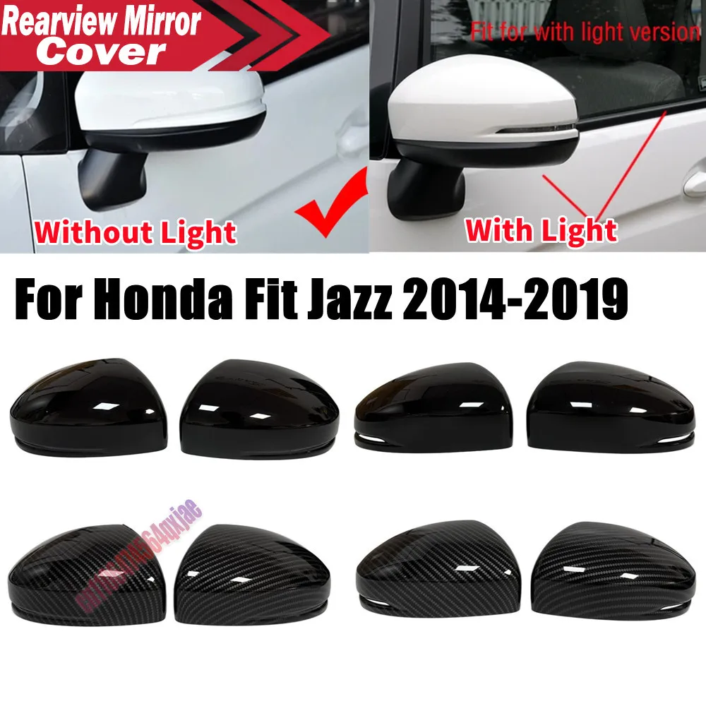 For Honda Fit Jazz 2014-2019 ABS Car Rearview Side Mirror Cover Wing Cap Exterior Door Housing Trim Adhesive Sticker