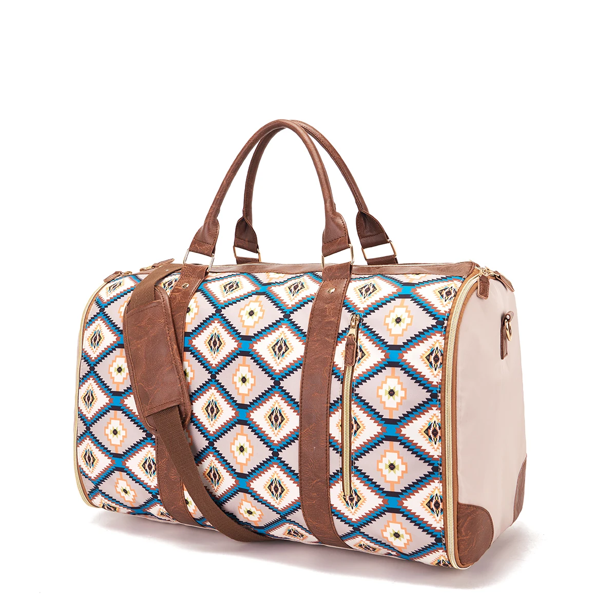 Simple and stylish printed foldable and expandable multifunctional travel bag