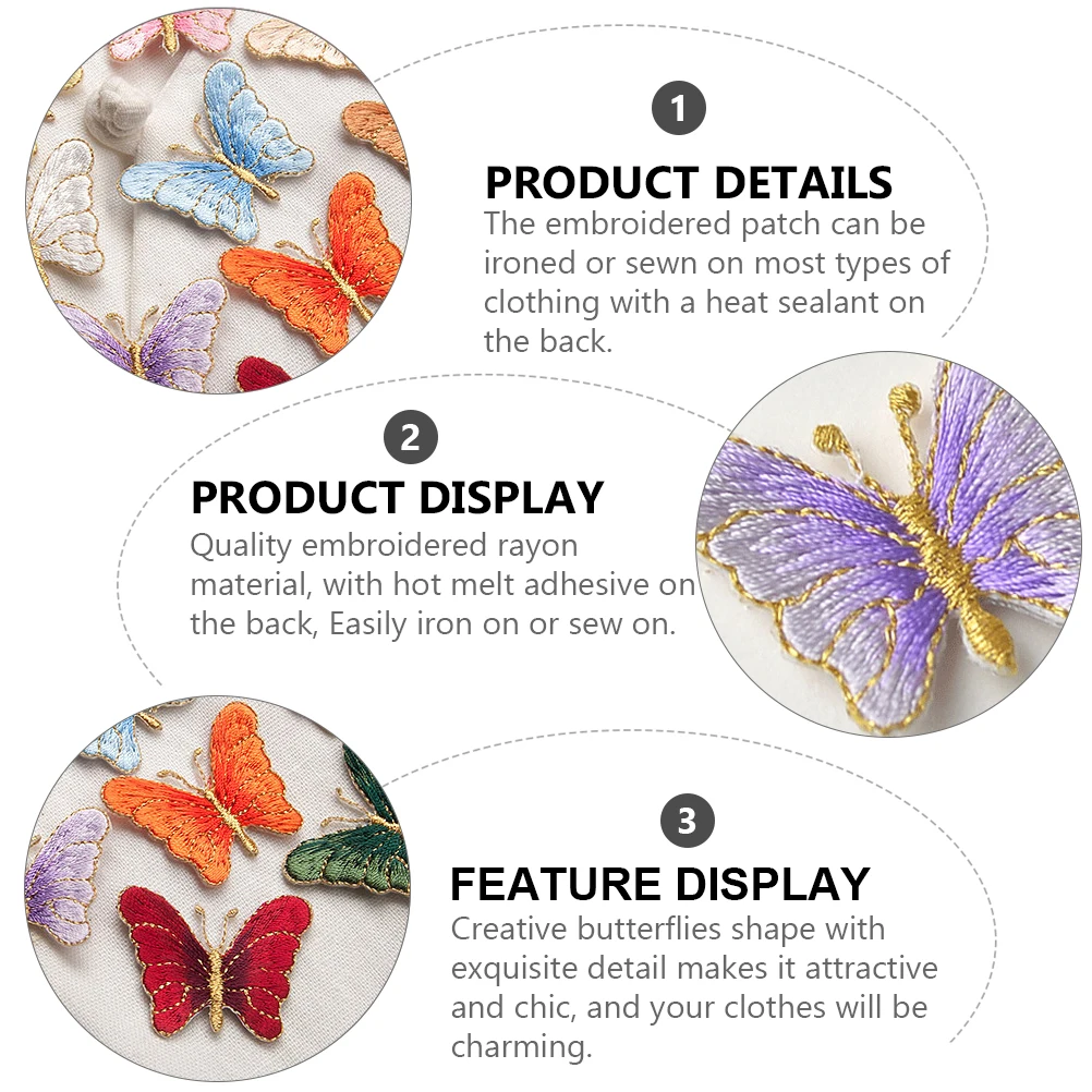 

12Pcs Butterflies Embroidery Patches Hot Melt Stickers Clothes Decor Exquisite Detail Thick Texture Butterflies Embroidery Patch