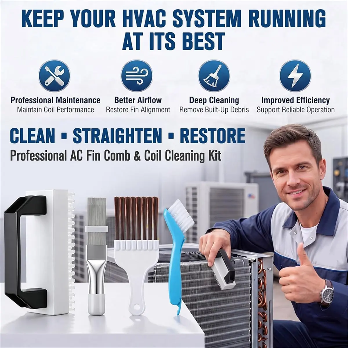 AC Fin Comb & Coil Cleaning Brush,AC Fin Straightening Tool,Condenser Coil Brush,Foldable Cleaning Brushes Radiator Comb