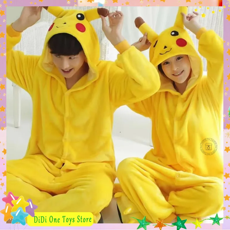 New Pokemon Warm Flannel Homewear Adult Autumn&Winter Soft Onesie Cosplay Animal Hoodie Pajamas Parent-Child Girls Sleepwear