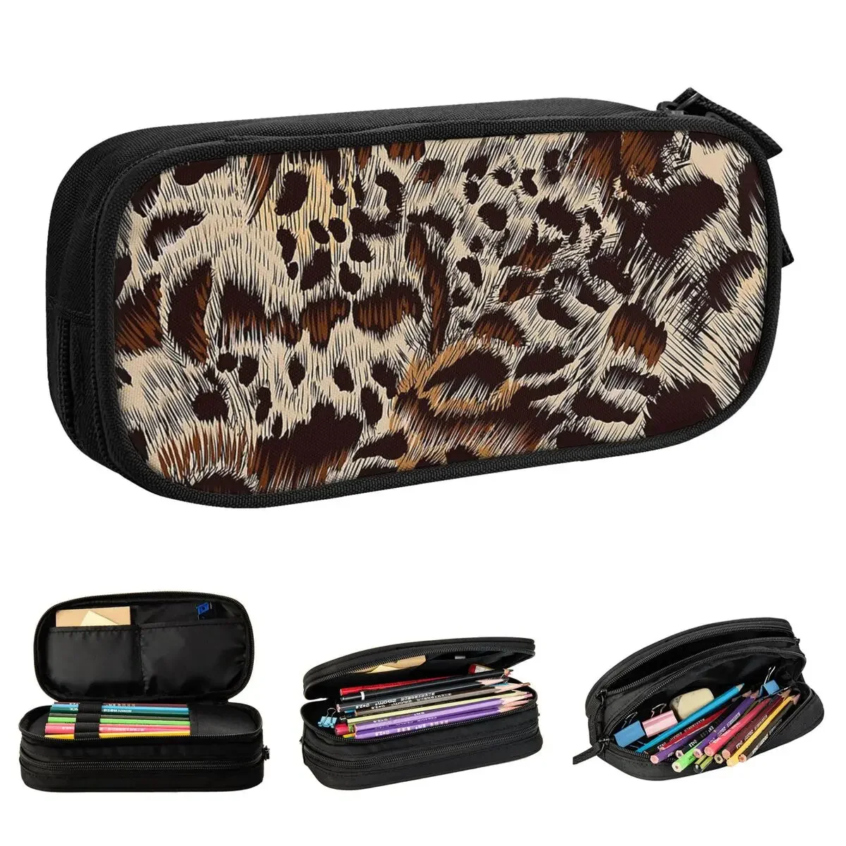 Leopard Print Animal Fur Pattern Pencil Cases Pencilcases Pen for Student Large Storage Bags Students School Gift Stationery