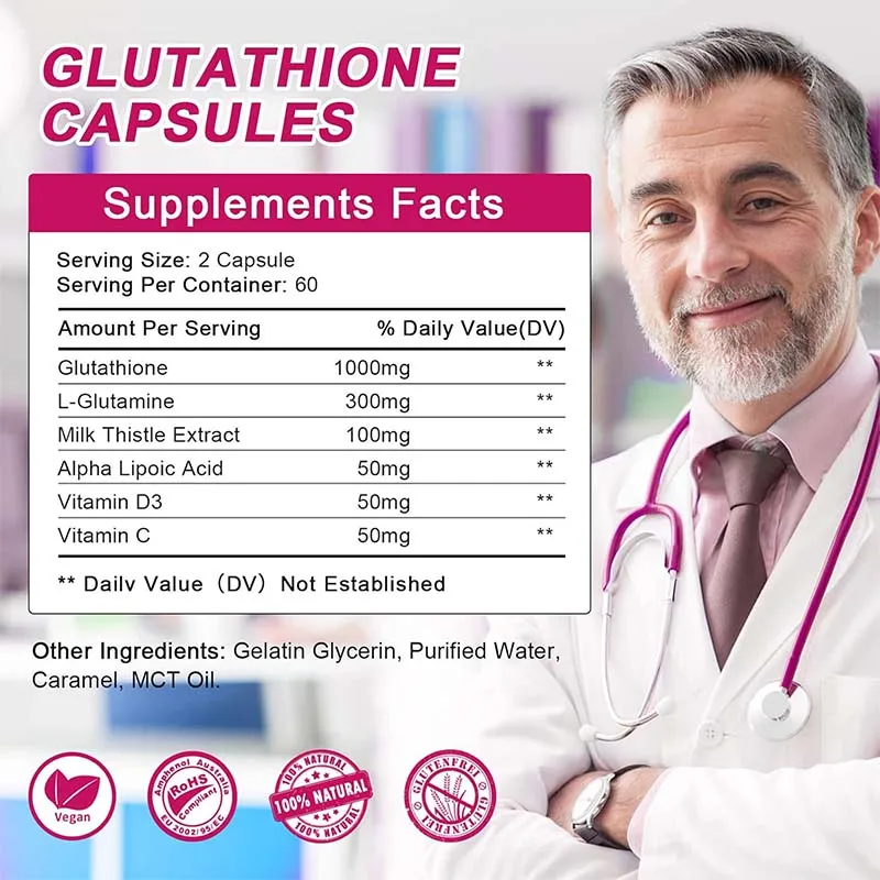 Glutathione Collagen Capsules, Skin Brightening & Anti-Aging, Supports Hair, Skin & Nail Health, NON-GMO, Glutathione Supplement