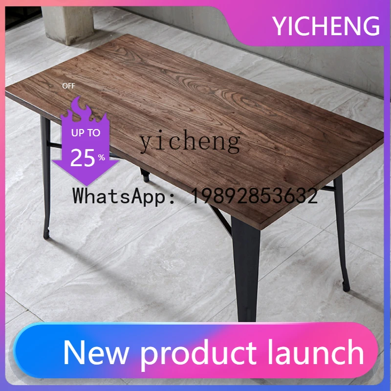 

Industrial Style Solid Wood Dining Tables and Chairs Set Cafe Bar Retro Iron Art Dining-Table Chair