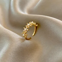 Luxury Flower Zircon Opening Rings for Woman Fashion Gothic Finger Jewelry Wedding Party Girl's Sexy Ring