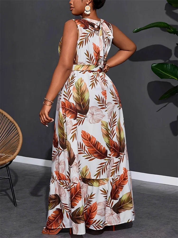 Wmstar Plus Size Dameskleding Jurk Zoete Elegante Bloemenprint Mouwloze Zomervakantie Kleding Maxi Jurken Groothandel 2025