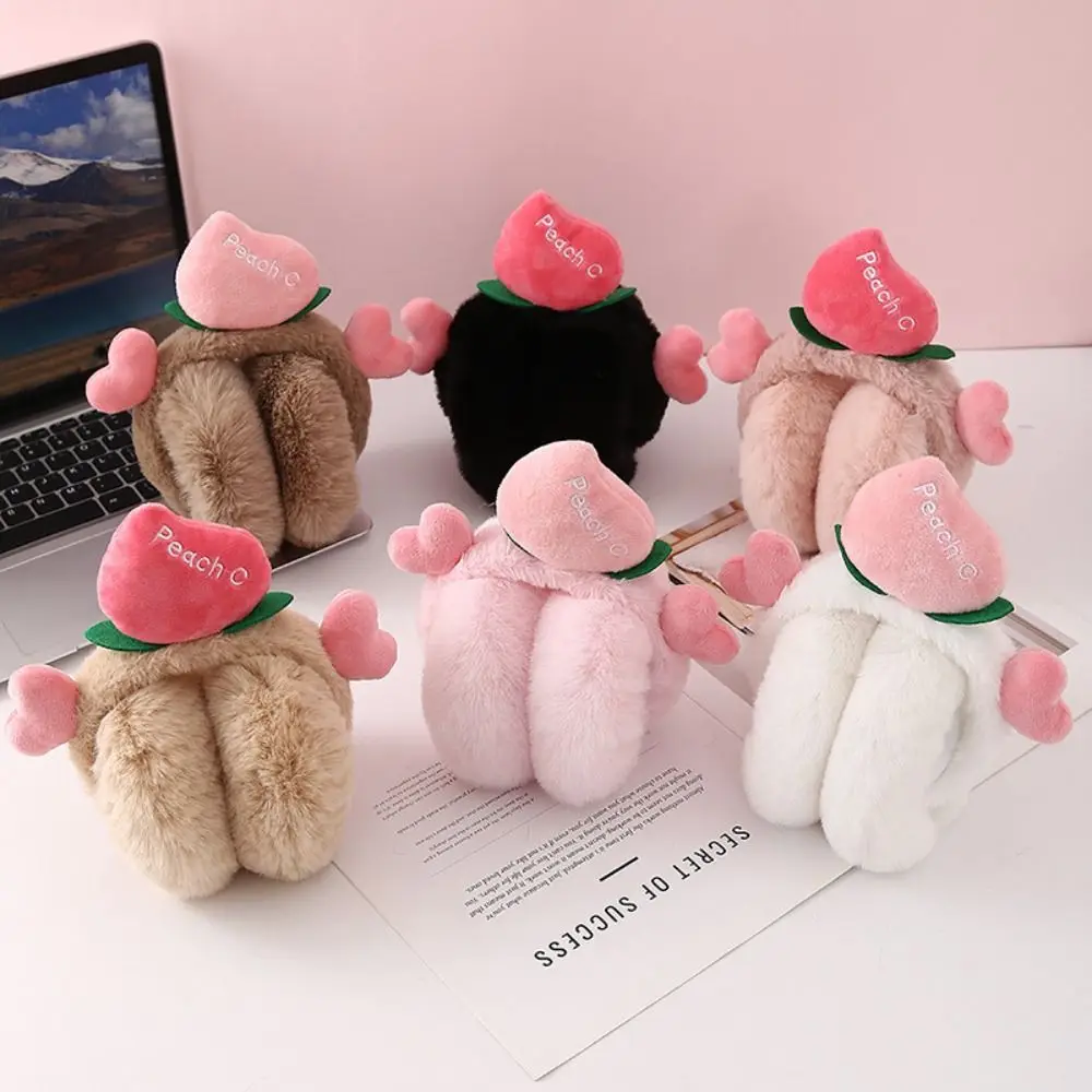 Cute Peach Foldable Earmuffs Cold Protection Winter Warm Folding Ear Warmer Antifreeze Thickened Faux Fur Ear-Muffs