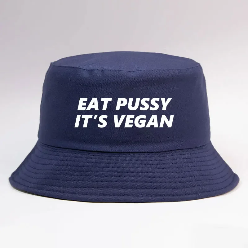 Eat Pussy Its Vegan Reversible Bucket Hat Bob Men Women Summer Sun Fisherman Cap Unisex Hip Hop Bob Adult Cotton Panama Hat