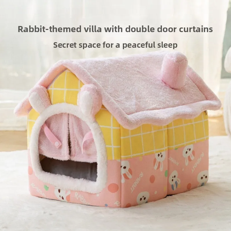 

Утепленная бархатная лежанка-домик для кошек и собак, средних и маленьких размеров, полностью закрытая, моющаяся, хлопковая, теплая, для осени и зимы