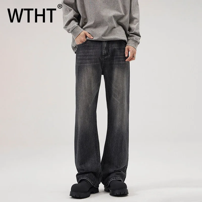 

WTHT модные мужские градиентные старые свободные джинсовые брюки винтаж 2025 осень в американском стиле повседневные широкие джинсы мужские 2A2306