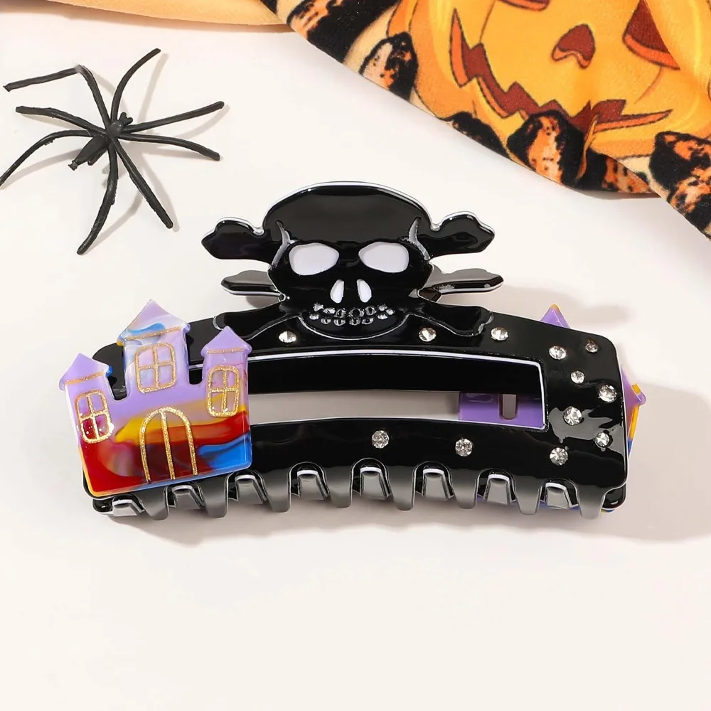 Acrylic Halloween Shark Clip Waterproof Contrast Color Skull Shark Clip Gradient Color Castle Acetic Acid Hair Claw Party