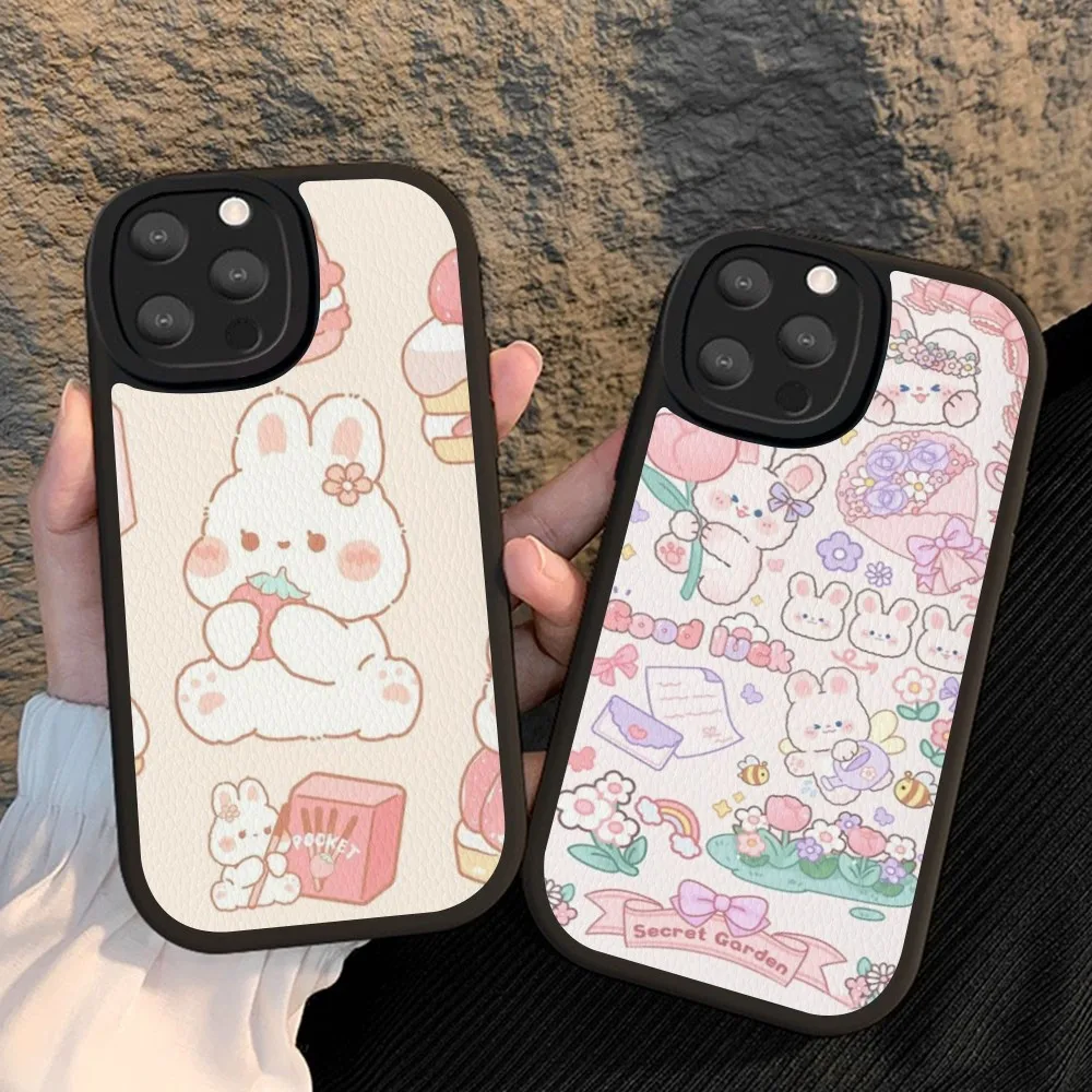 

Cute Rabbit Phone Case Hard Leather For iPhone 14 13 12 Mini 11 14 Pro Max Xs X Xr 7 8 Plus Fundas