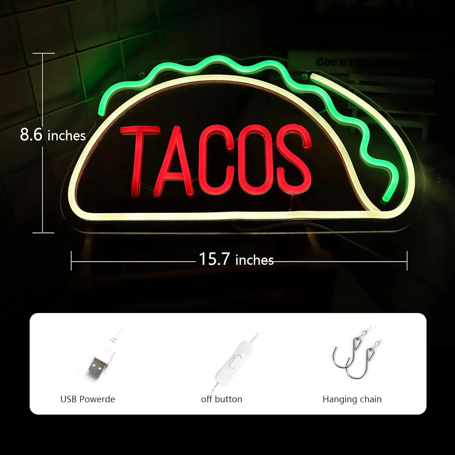 TACOS-letreros de neón para decoración de pared, luces de neón regulables para restaurante mexicano, tienda de tortillas, decoración para sala de estar, regalos para amigos