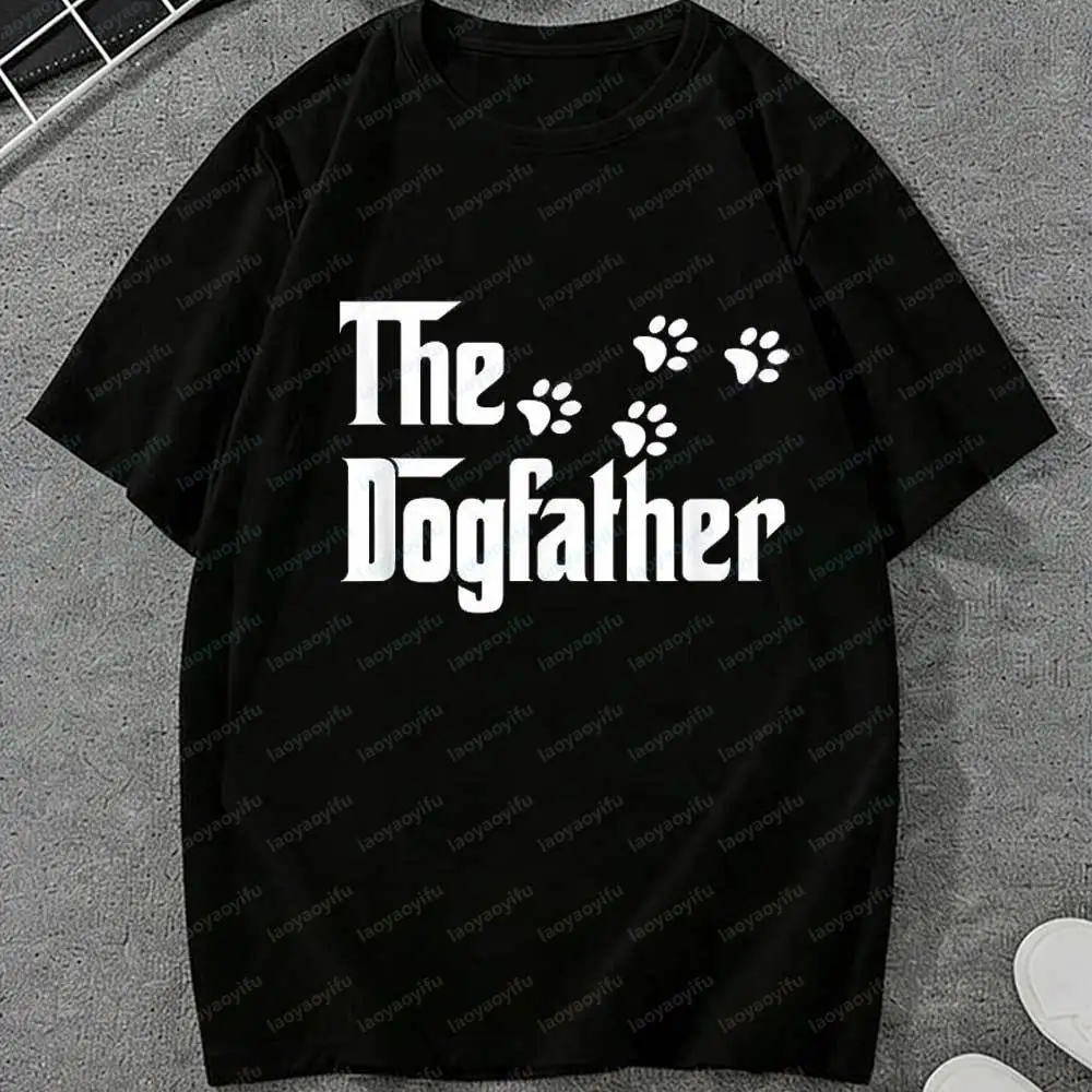 The Dogfather T-Shirt Men Paw Print Graphic Tees Casual Short Sleeve Cotton Tops Funny Dog Dad Parody Pet Lover Gift Shirts
