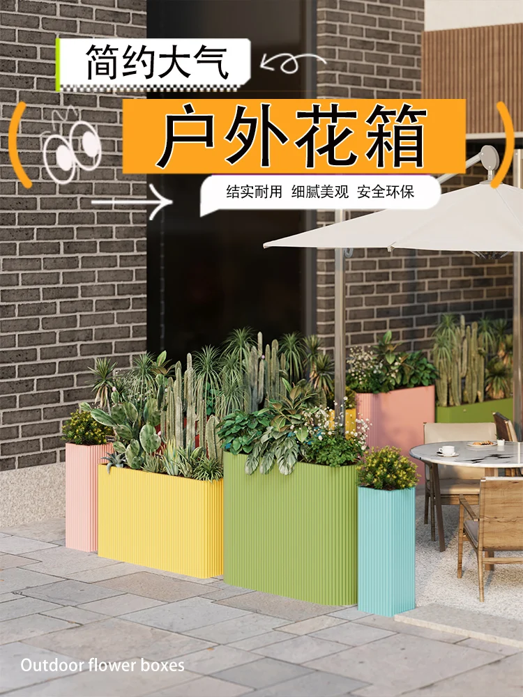 Outdoor striped flower box combination restaurant, cafe, milk tea shop,  slot outside, commercial street, sales department,bed