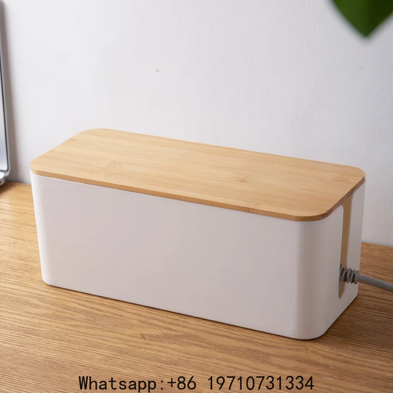 1 PC Wire Storage Box Power Plug Board Wire Boxes Socket Data Cable Junction Box Plastic Storage Box with Bamboo
