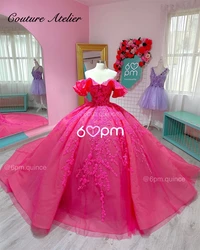 Hot Pink Ruffels Off The Shoulder 15 Dress Quinceanera 2024 Ball Gown Princess Dresses Corset Formal Occasion Gowns Customized