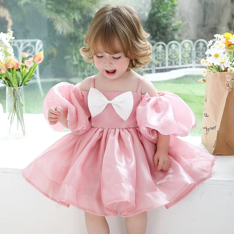

Baby Girls Puff Sleeves Big Bow Princess Dress For Toddler Kids Birthday Party Wedding Baptism Pageant Ceremony Performance Gown