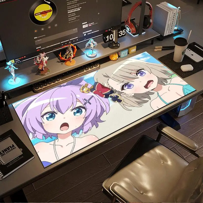 Gaming Mouse Pad,Desk Mat,Large Size,Anti-slip,Stitched Edges,Soft Rubber,Purple Gray Short Hair Twin Anime L Office Deskpad