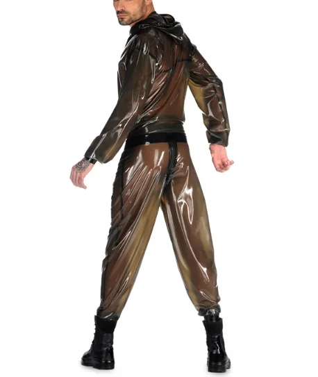 Rubber Latex Catsuit Gummi Loose Transparent Black Bodysuit Overall 0.4mm Plus