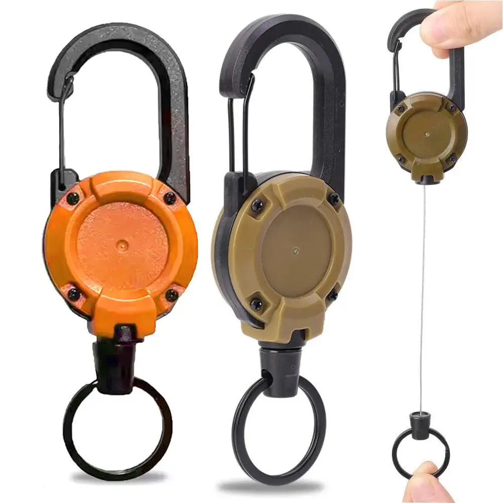 Retractable Heavy Duty Pull Reel Carabiner Key Chains Strong Steel Wire Rope Buckle Rope Buckle Round Snap