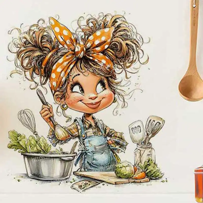 Art-Girl Cooking Wall Stickers Kitchen Fun Living Room Cabinet Refrigerator Decal Home Decor Girls Cooking Theme AA190