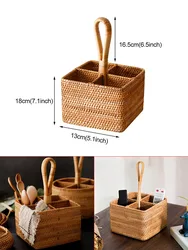 Hand Woven Rattan Storage Basket Household 4 Grid Storage Baskets Whit Handle Coffee Table Top Wine Glass Remote Control Storage