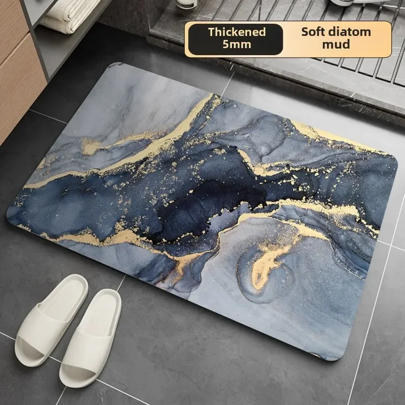 Marble Pattern Thickened Soft Diatom Mud Bath Mats Absorbent Q-elastic Napa Technology Leather Rubber Anti-slip Doormat