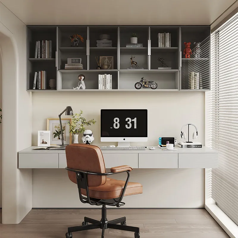 Modern Design Floating Desk Bookcase Nordic Creative Full Wall Space-saving Computer Desks Study Furniture مكتب عائم FYFD view 2